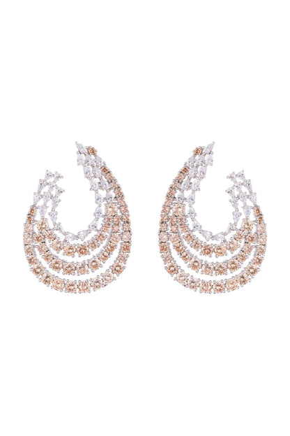 White FInish Faux Diamond & Champagne Stone Earrings