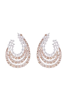 White FInish Faux Diamond & Champagne Stone Earrings