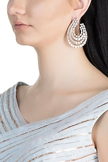 White FInish Faux Diamond & Champagne Stone Earrings