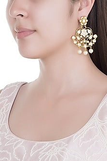 Gold Finish Faux Pearls & Kundan Enameled Earrings