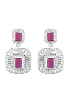 White Finish Faux Diamonds & Red Stones Earrings