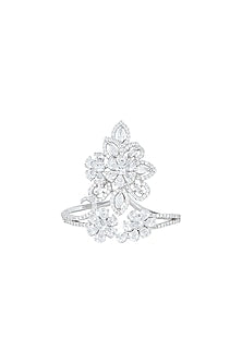 White Finish Faux Diamonds Two Finger Ring