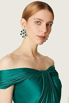 White Finish Green Stone Earrings