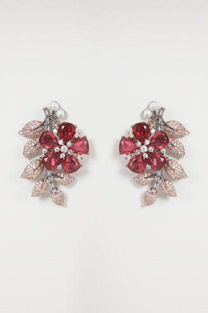 Black Rhodium Finish Diamond & Pearl Earrings