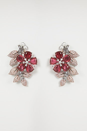 Black Rhodium Finish Diamond & Pearl Earrings
