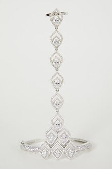 White Finish Hand Harness With Faux Diamond