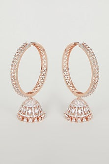 Rose Gold Finish Diamond Jhumka Hoop Earrings