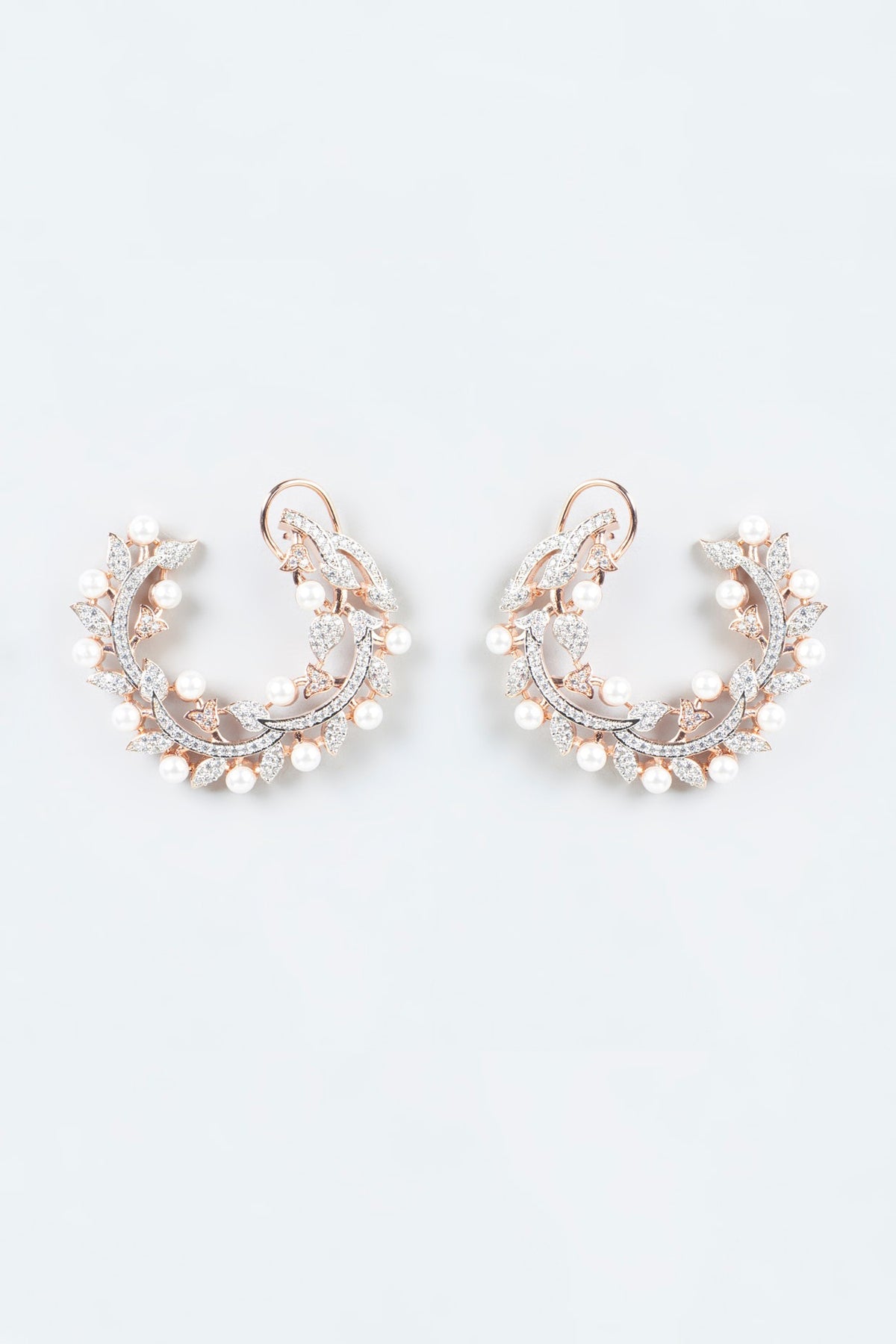 Two Tone Finish Faux Diamonds Hoop Earrings