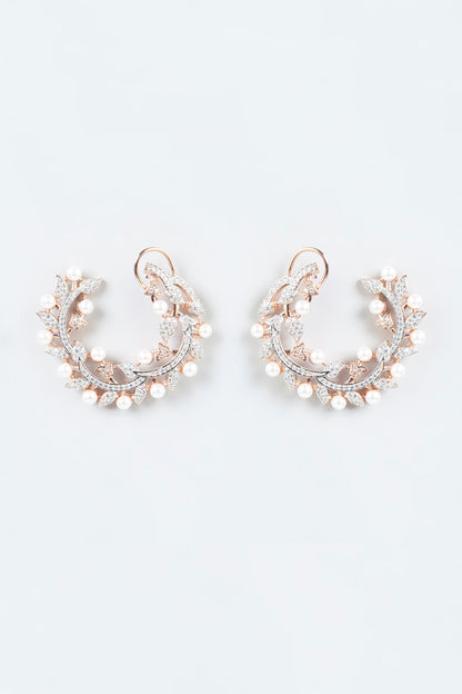 Two Tone Finish Faux Diamonds Hoop Earrings