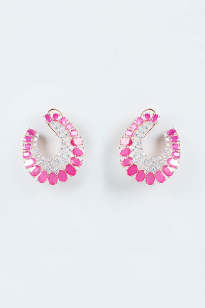 Rose Gold Finish Red Diamond Hoop Earrings