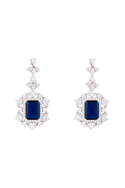 White Finish Faux Pearl, Diamond & Blue Stone Earring & Ring	ASTR041914