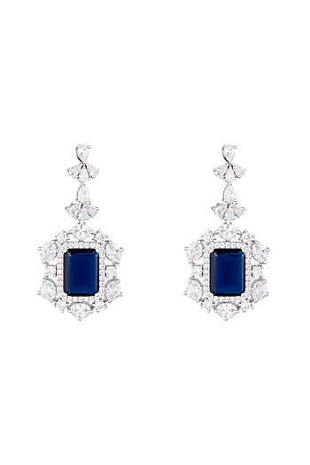 White Finish Faux Pearl, Diamond & Blue Stone Earring & Ring	ASTR041914