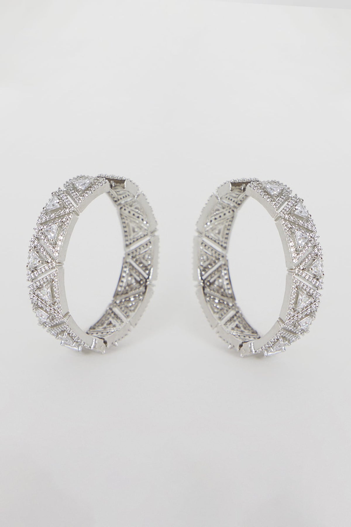 White Finish Diamond Hoop Earrings