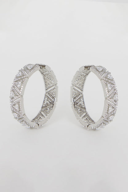 White Finish Diamond Hoop Earrings