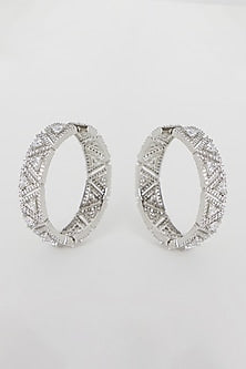 White Finish Diamond Hoop Earrings