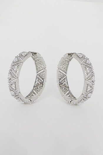 White Finish Diamond Hoop Earrings