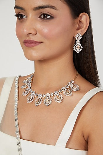 Gold Finish Zircon & Champagne Stone Necklace Set
