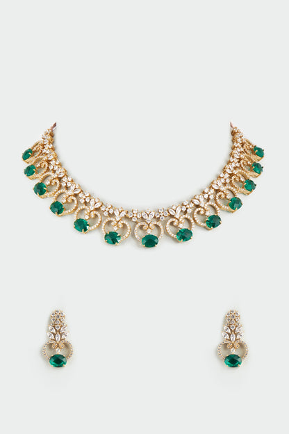 Gold Finish Synthetic Stone Necklace