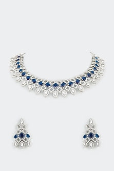 White Finish Sapphire Synthetic & Zircon Stone Necklace