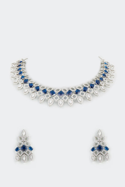 White Finish Sapphire Synthetic & Zircon Stone Necklace