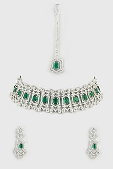 White Finish Emerald Synthetic Stone Choker Necklace