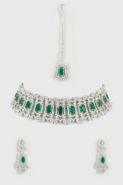 White Finish Emerald Synthetic Stone Choker Necklace