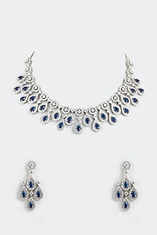 White Finish Necklace With Sapphire Synthetic Stones