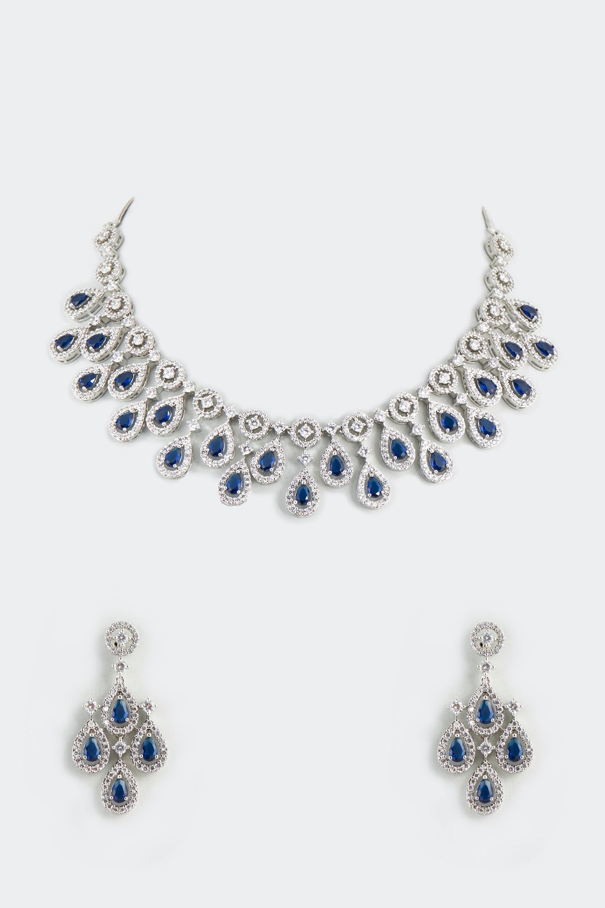 White Finish Necklace With Sapphire Synthetic Stones