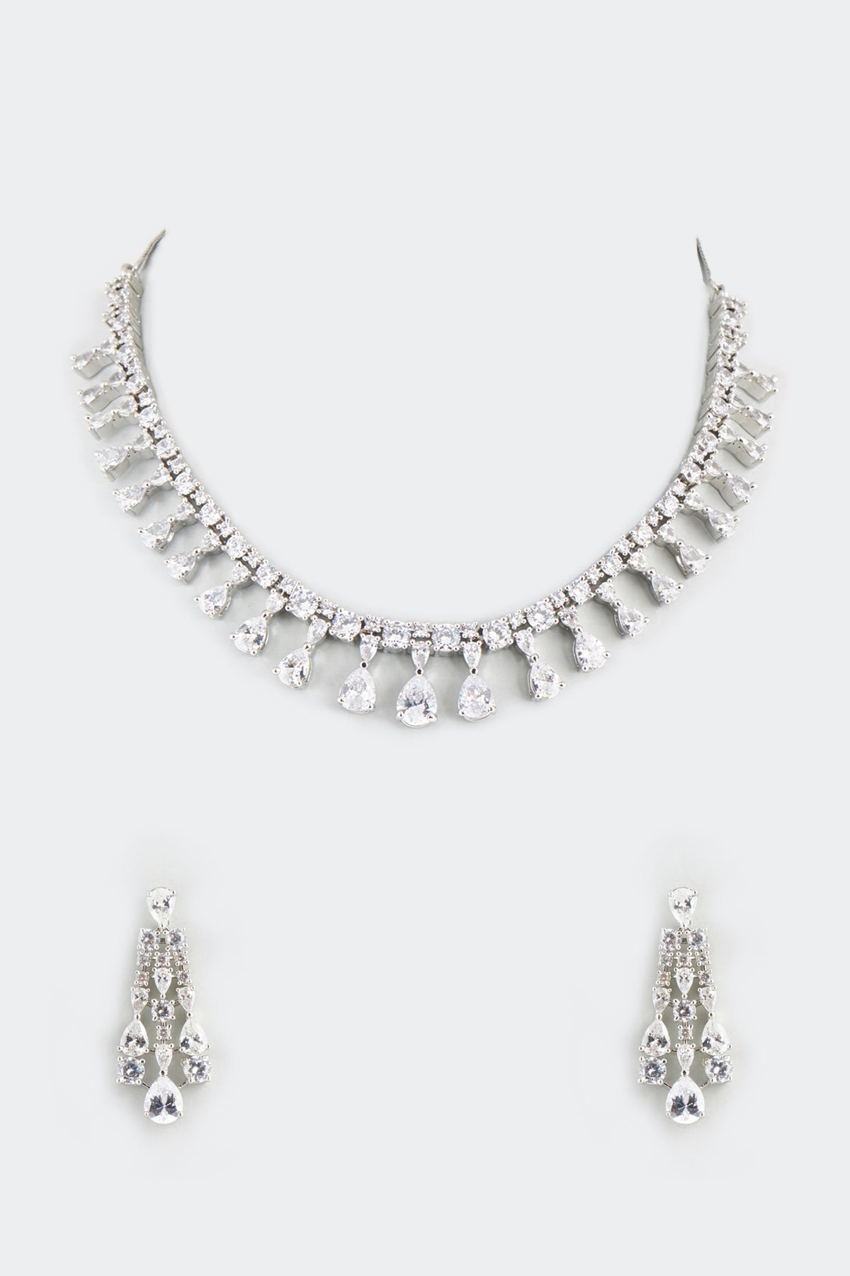 White Finish Necklace With Faux Diamonds