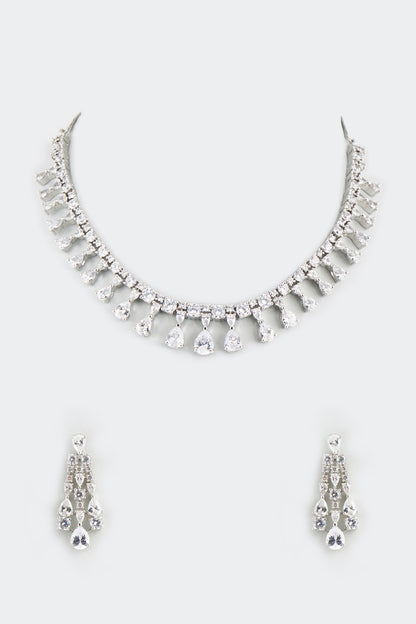 White Finish Necklace With Faux Diamonds