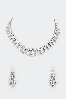 White Finish Necklace With Faux Diamonds