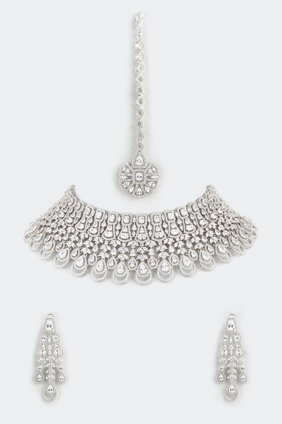 White Finish Necklace With Faux Diamond