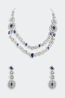 White Finish Sapphire Synthetic Stone Layered Necklace