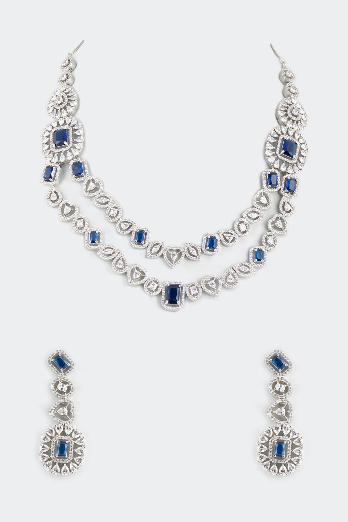 White Finish Sapphire Synthetic Stone Layered Necklace