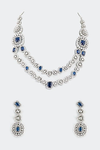 White Finish Sapphire Synthetic Stone Layered Necklace