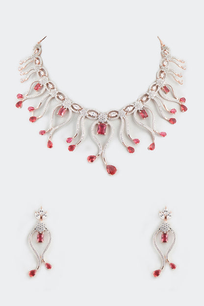 Rose Gold Finish Synthetic Stone Necklace