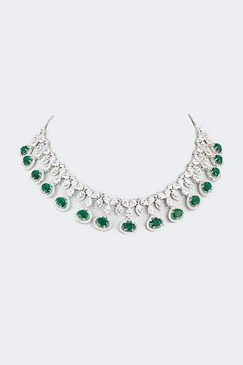 White Finish Emerald Synthetic Stones Necklace