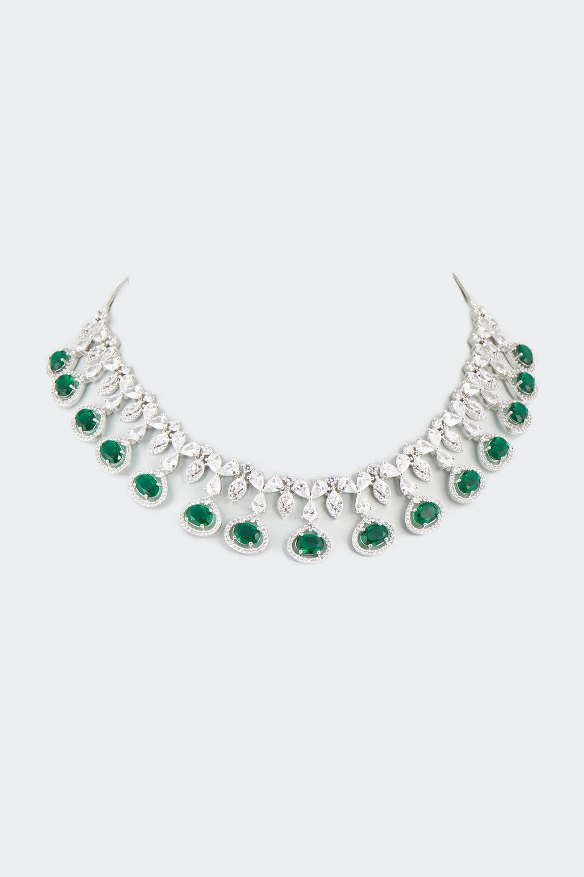 White Finish Emerald Synthetic Stones Necklace