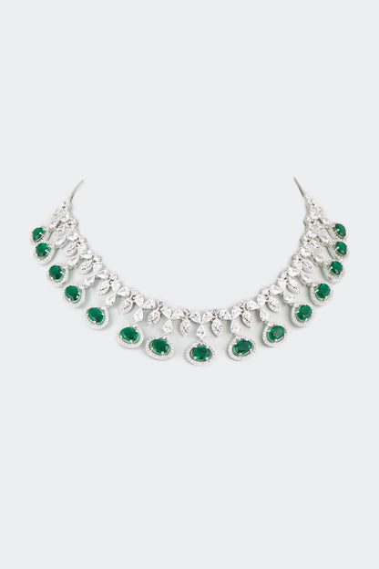 White Finish Emerald Synthetic Stones Necklace