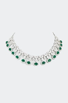 White Finish Emerald Synthetic Stones Necklace