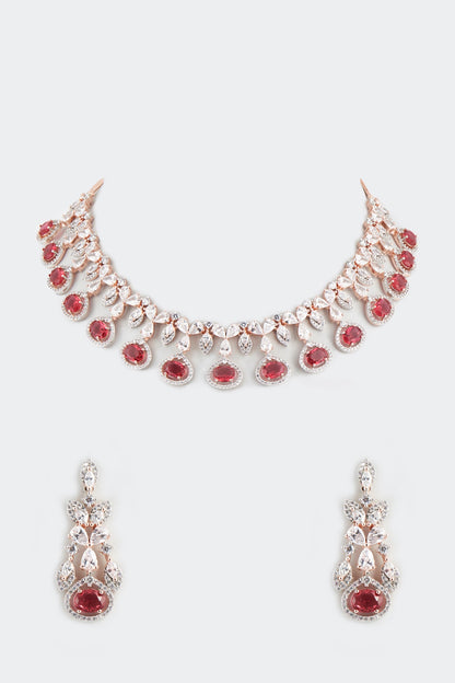 Rose Gold Finish Ruby Synthetic Stones Necklace