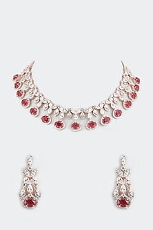 Rose Gold Finish Ruby Synthetic Stones Necklace