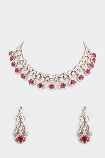 Rose Gold Finish Ruby Synthetic Stones Necklace