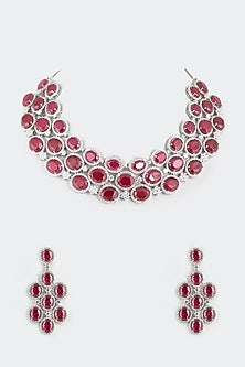 White Finish Ruby Synthetic Stones Necklace