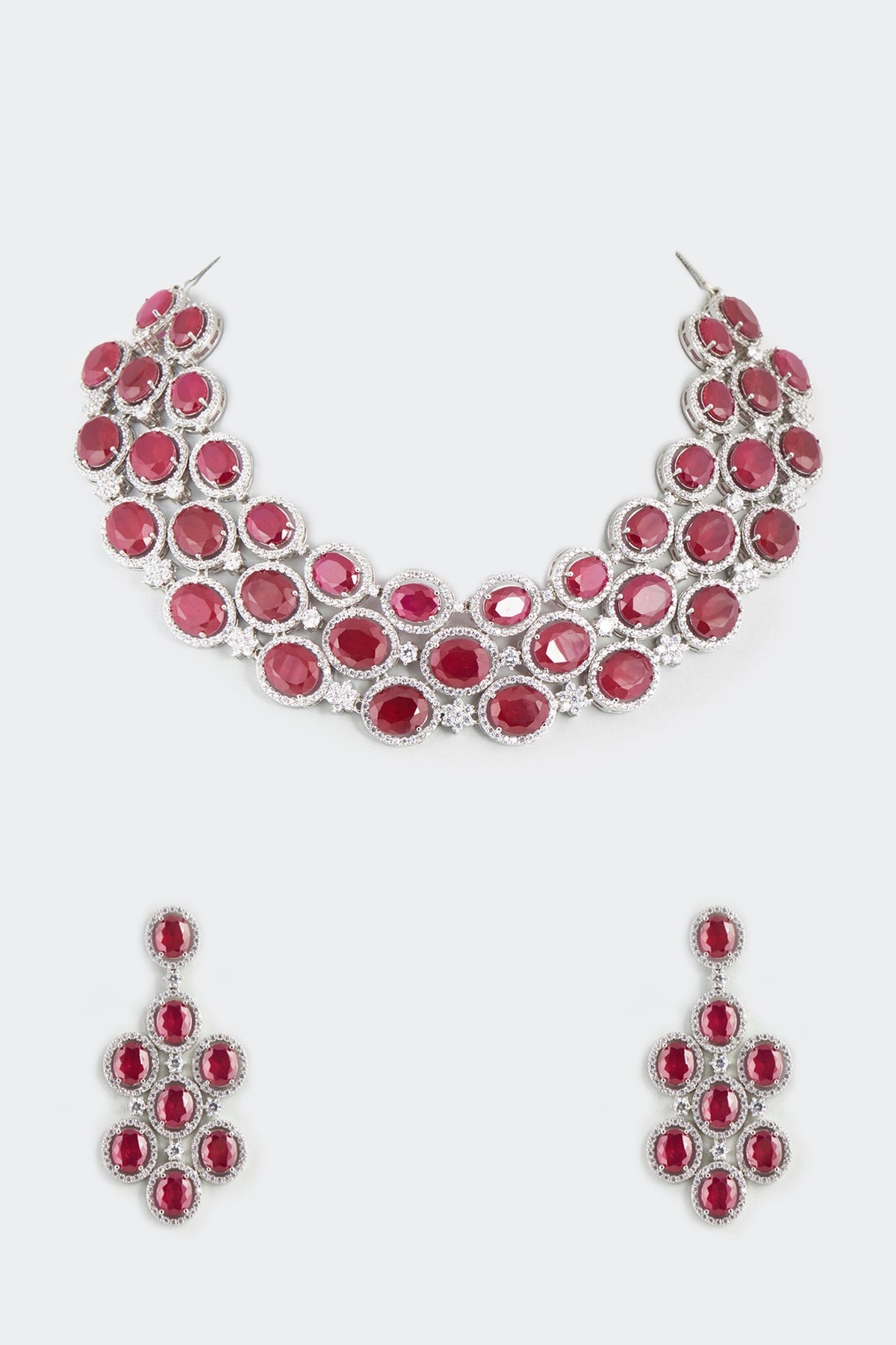 White Finish Ruby Synthetic Stones Necklace