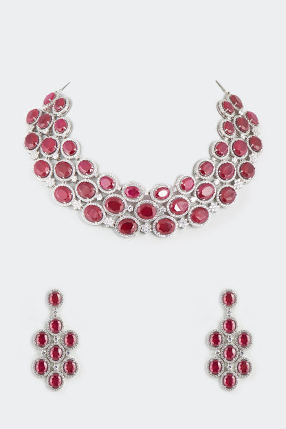 White Finish Ruby Synthetic Stones Necklace