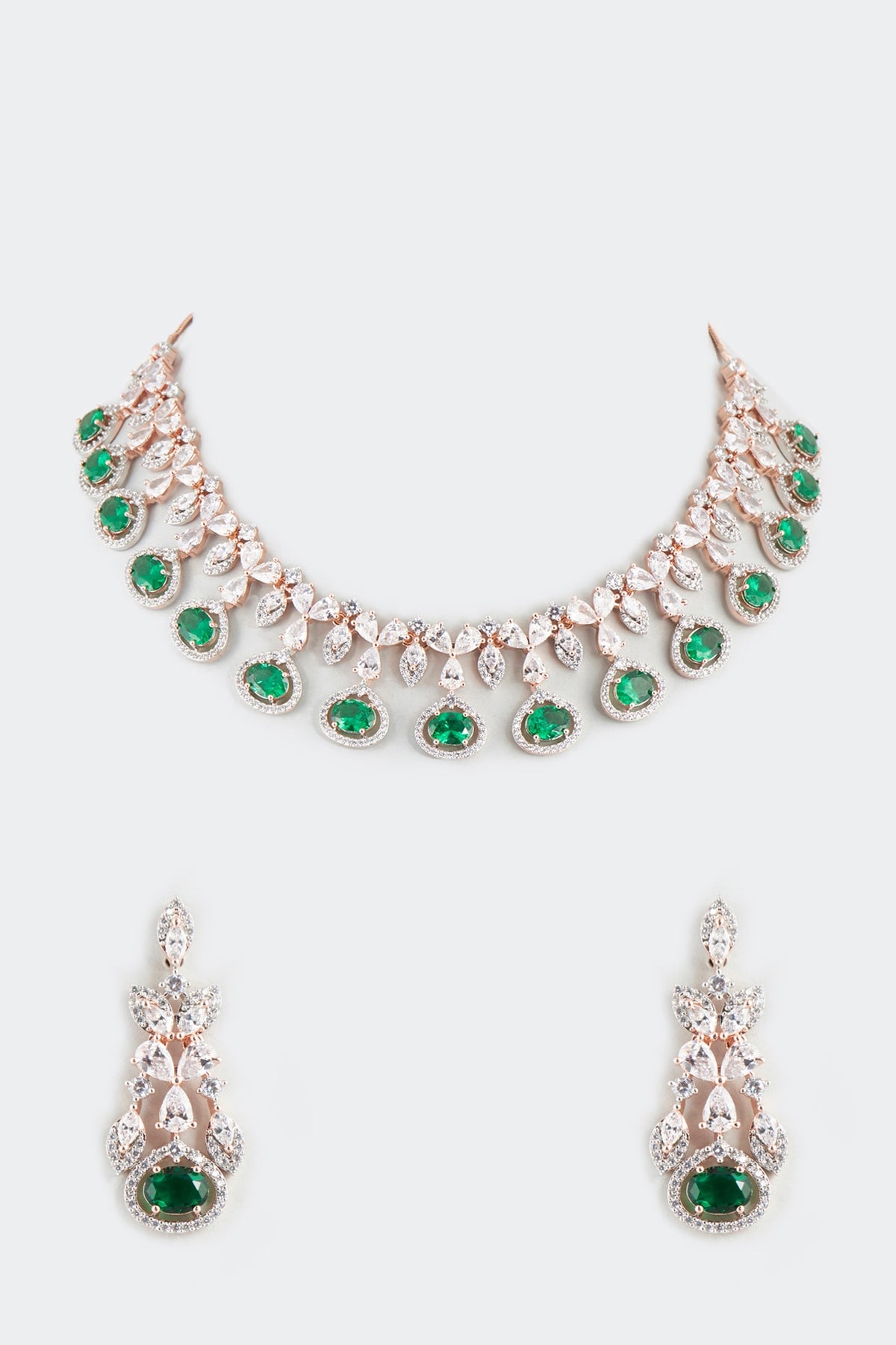 Rose Gold Finish Emerald Synthetic Stone Necklace