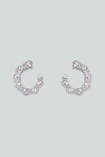 White Finish Zircon Stud Earrings