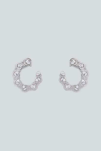 White Finish Zircon Stud Earrings