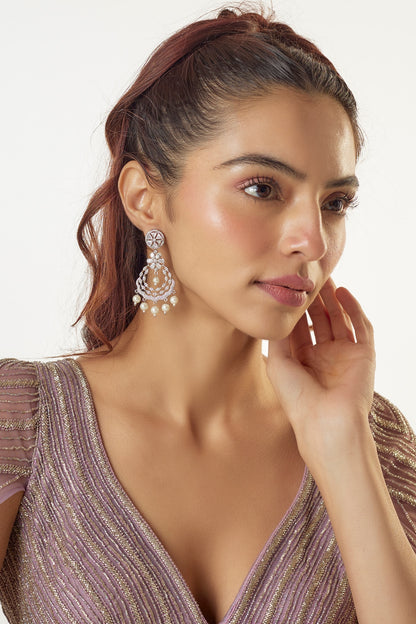 White Finish Zircon & Pearl Dangler Earrings